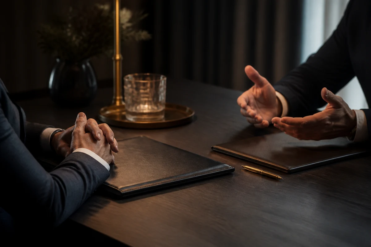 Diskrete Besprechung einer Risikoanalyse am Tisch